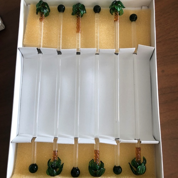 NWB Vintage Palm Tree Swizzle Sticks The Venezia Art Class Collection Set Of 6 - Picture 2 of 6